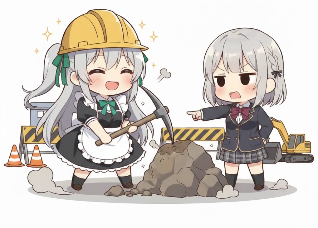 工事中のシフォンちゃんとチョコ